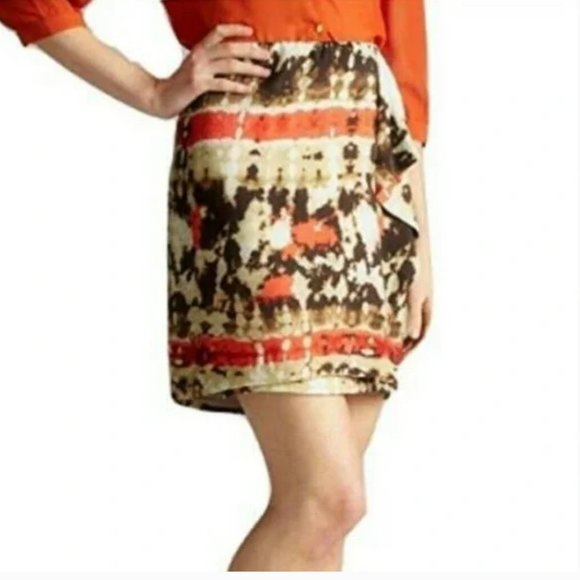 Vince Camuto Mini Skirt 8 Petite Brown Tan Orange Elastic Waist Shell: Rayon New - Picture 1 of 13